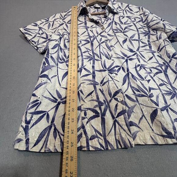 NorthCrest Womens Linen Blend Shirt XL Purple Leaf Button Tropical Cottagecore - Picture 5 of 5